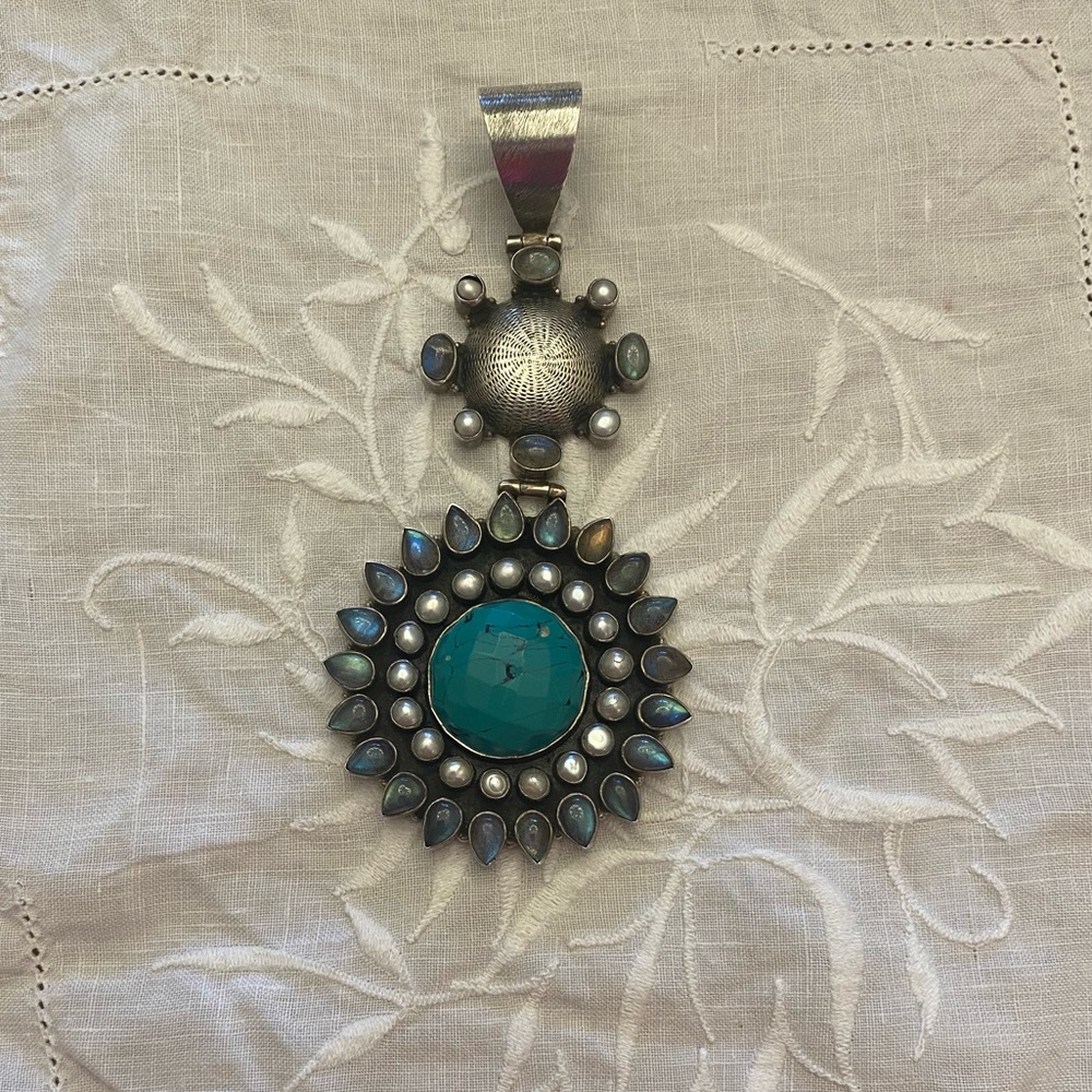 Sterling Silver Turquoise, Moonstone, and Pearl Pendant
